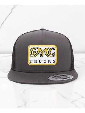 GMC Trucks Retro Yellow YP Flat Bill Trucker Hat Mesh Back Snapback charcoal/bla